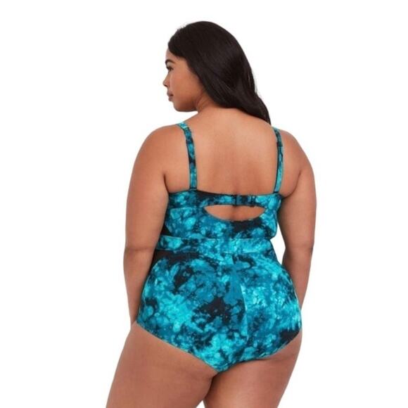 Torrid Vixen Underwire One Piece Swimsuit Size 3 Green Palms Cutout Mesh Push Up - Picture 4 of 12